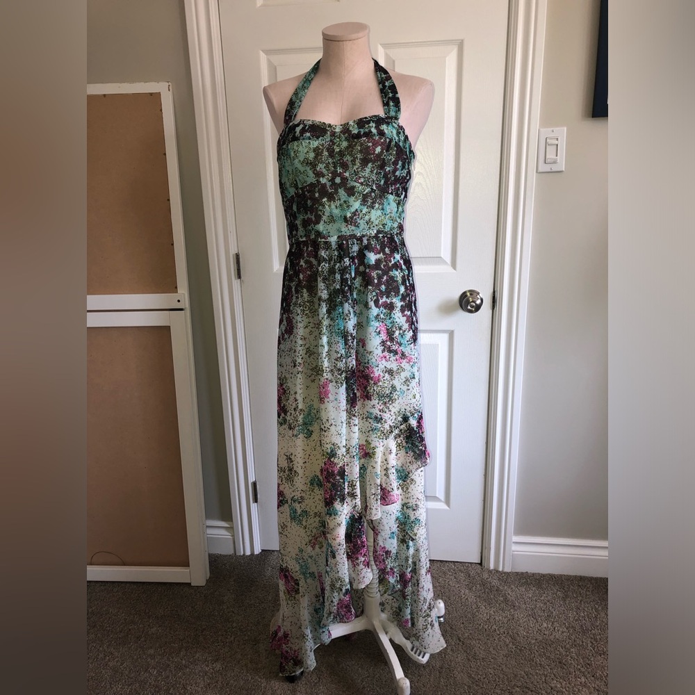 Guess floral design halter maxi dress